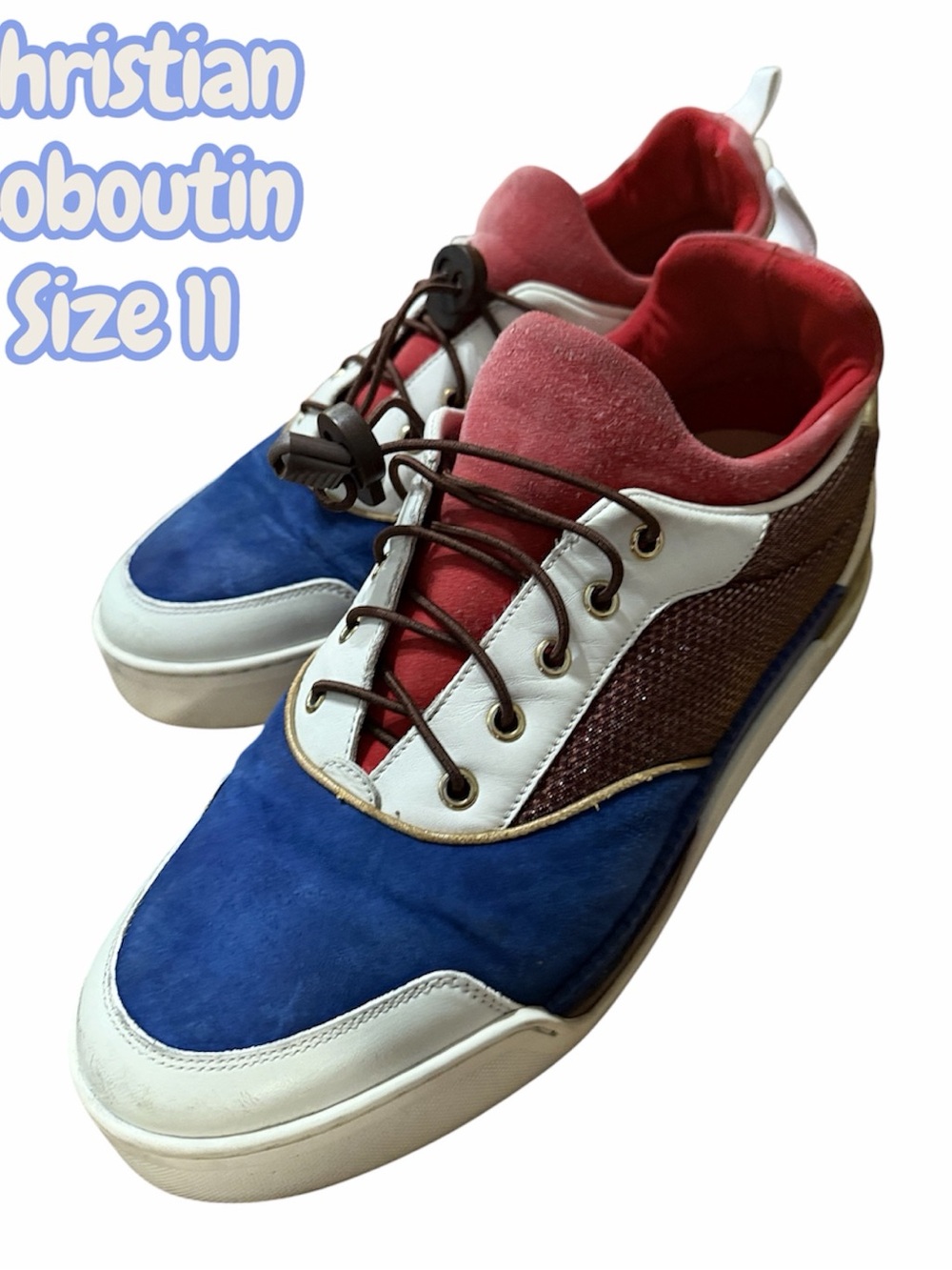 Christian Louboutin Men's Blue, Red & White Low-Top Sneakers